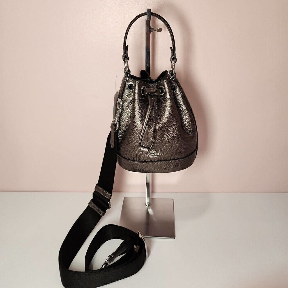 NWT COACH CE589 Dempsey Drawstring Bucket Bag 15 Silver/Metallic Gunmetal - Picture 7 of 7